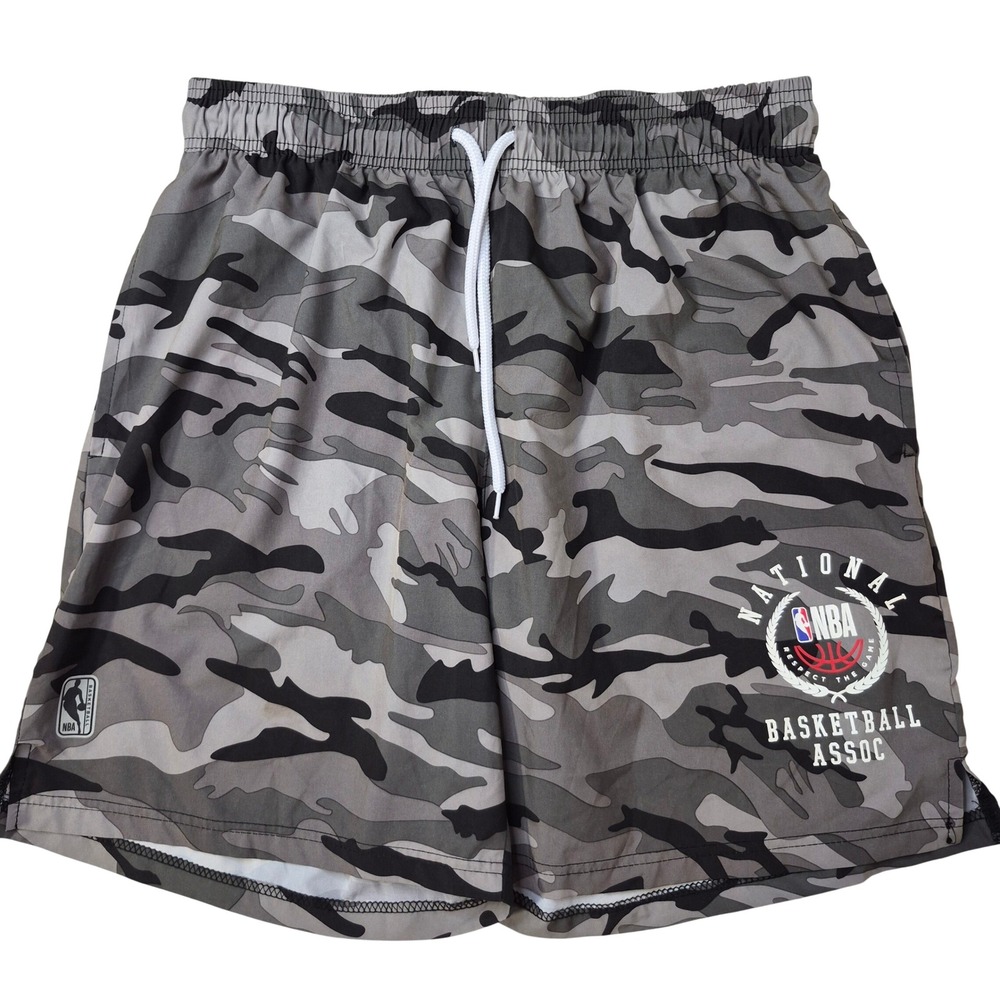 NBA Athletic‎ Shorts Mens Large Gray Camo Drawstring Basketball Gym Workout